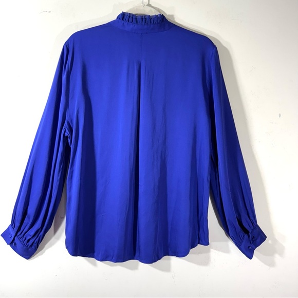 NWT Chicos Ruffle Tie Neck Pullover Blouse Royal Blue Sz  12~14 small flaw - Picture 6 of 11